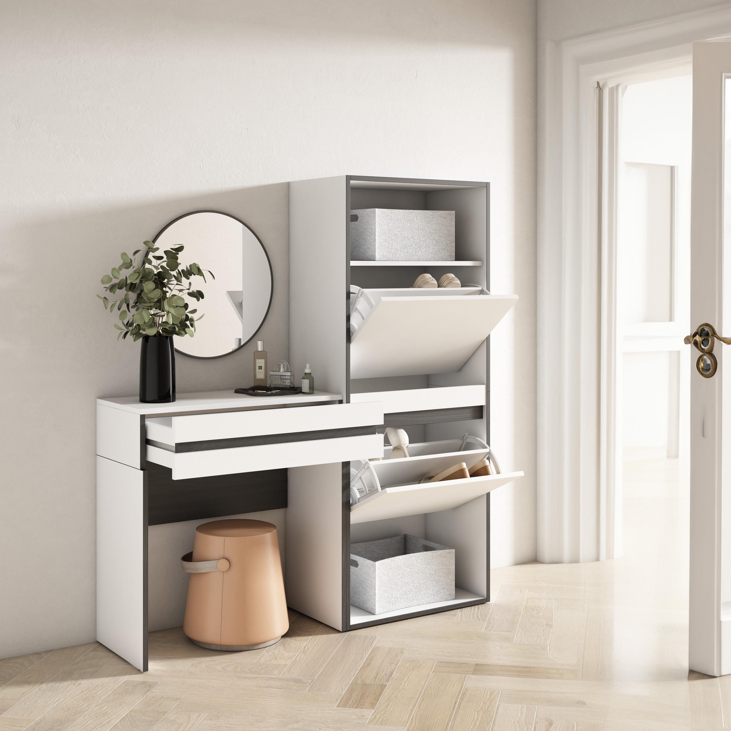 Consolle Ingresso, 130x35x145cm, Con cassetto, Scarpiera, Bianco RF3440