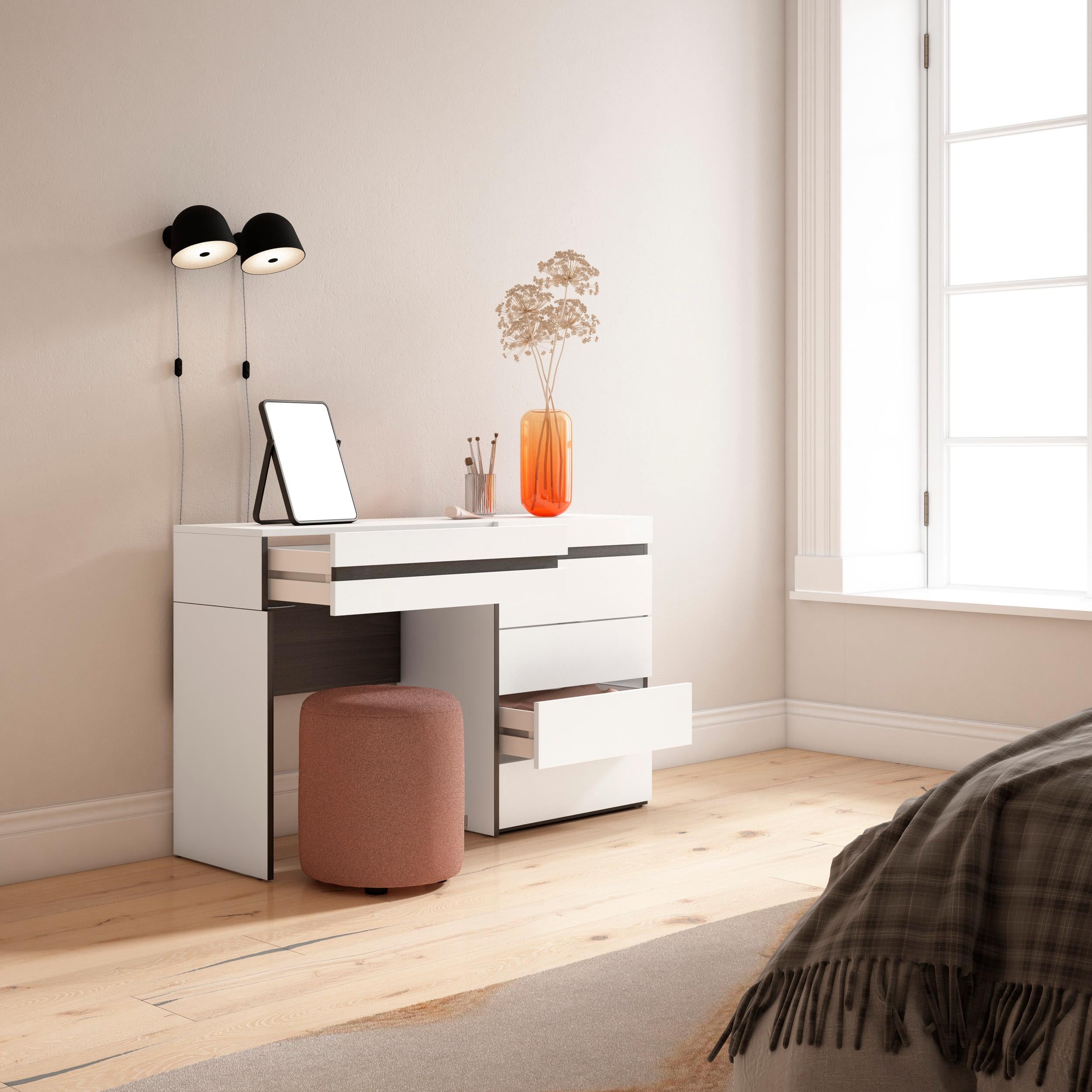 Tavolo da toeletta, 127x35x75cm, Con cassetto, Cassettiera, Bianco RF3451