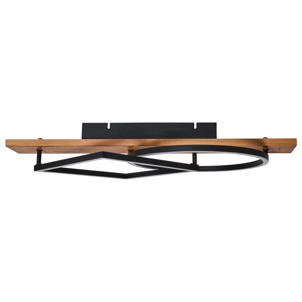 Plafoniera nera in acciaio con luci LED integrate e forme geometriche decorative in stile moderno