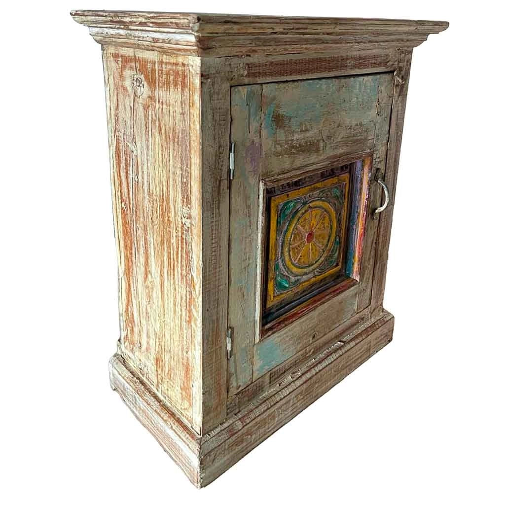 Comodino in legno con finitura artigianale marrone 56x28x68h cm