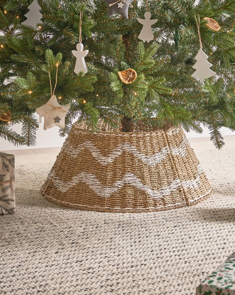 Collare dell'albero di Natale naturale con seagrass bianco ⌀ 51 cm Accessori rotondi fatti a mano
