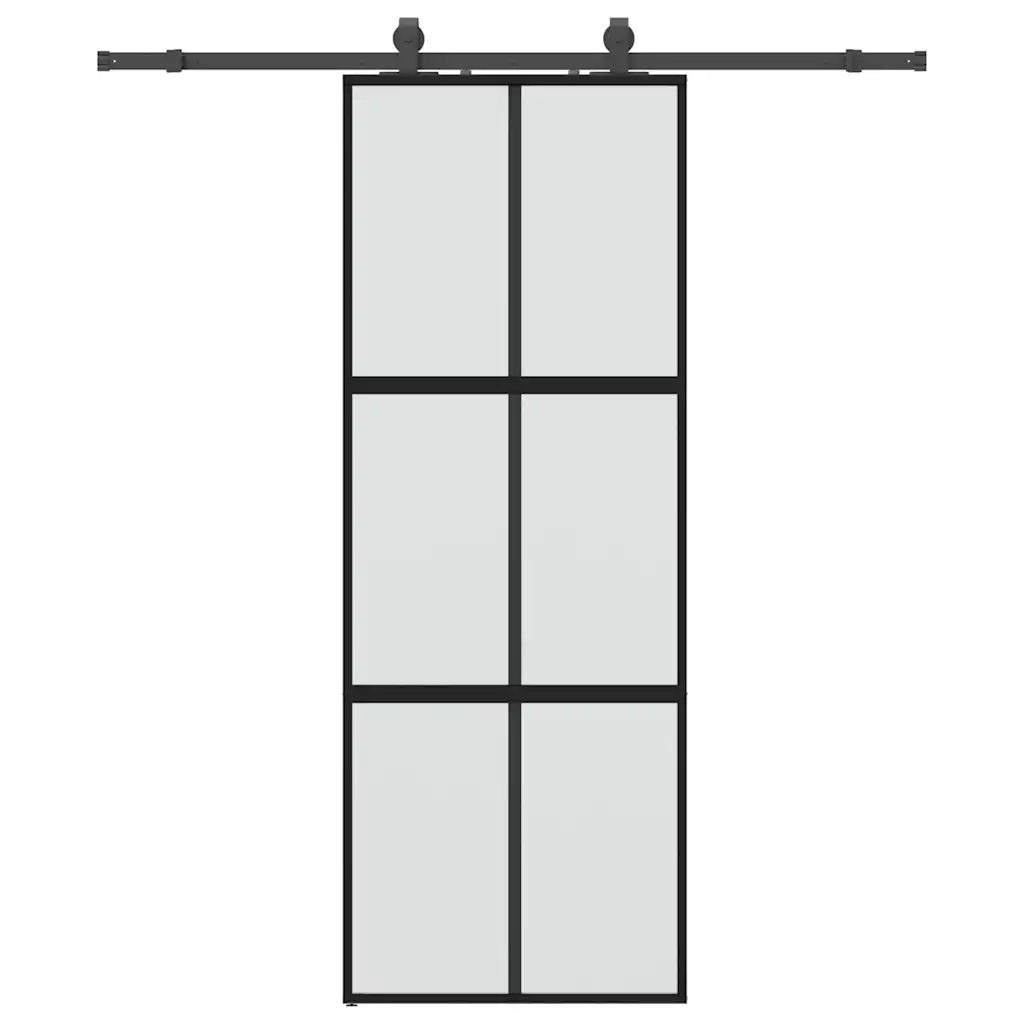 Porta Scorrevole Set Ferramenta Nera 76x205 cm Vetro Temperato 3375820