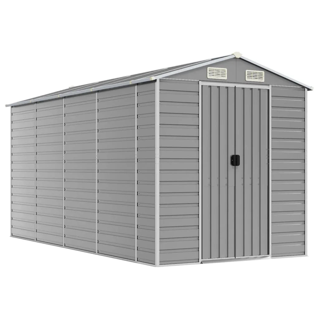 Casetta da giardino cabina ripostiglio casetta da esterno robusta casetta per attrezzi colore chiaro 191 x 385 x 198 cm acciaio zincato grigio 02_0022244