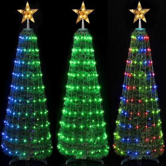 Albero di Natale 150 cm Cono Pieghevole 195 Led Smart Luminosi con App Control