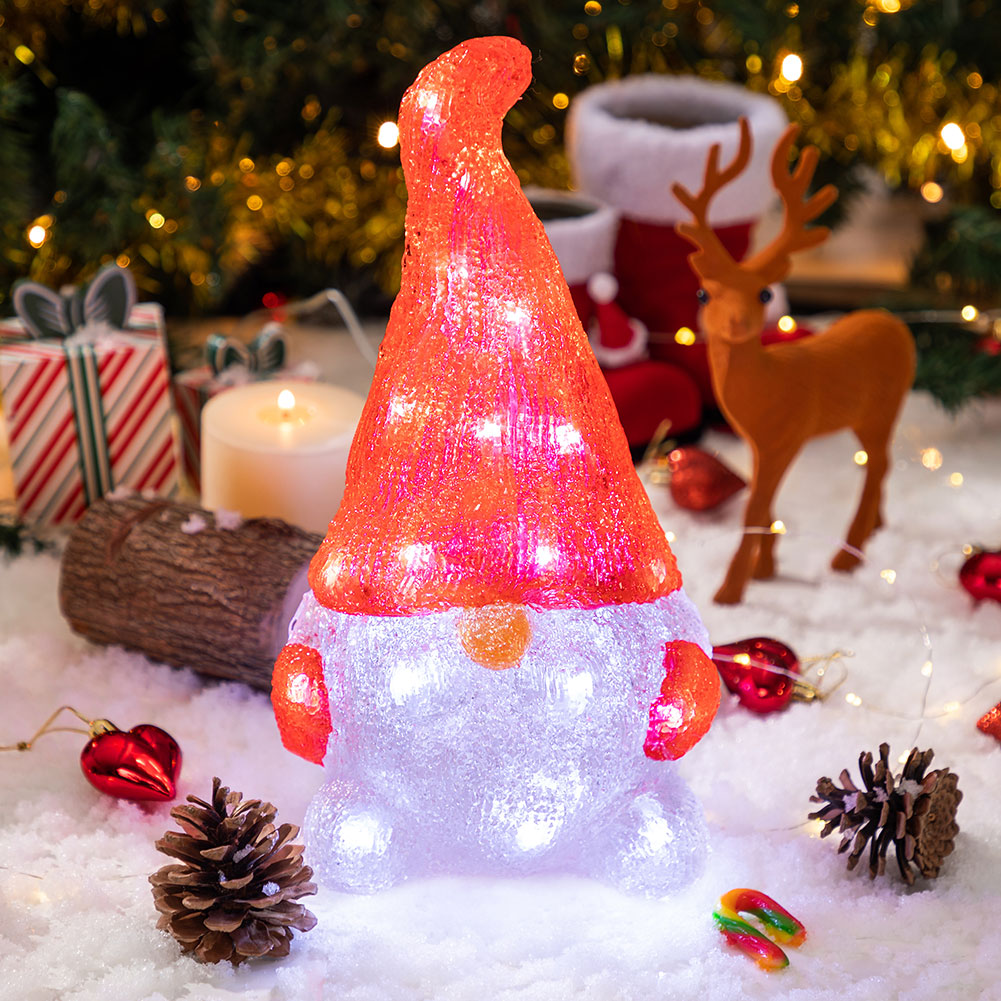 Gnomo Folletto Figura Acrilica Natalizia 24 LED Illuminazione Esterni ed Interni