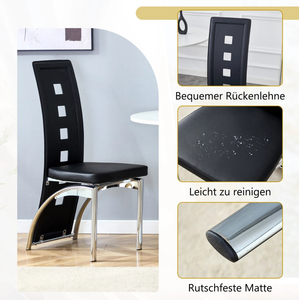 Set 2 sedie da pranzo nere in PU con gambe argentate