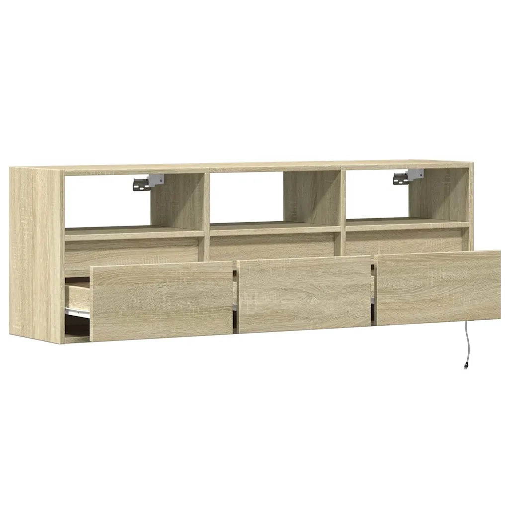 vidaXL Mobile TV a Parete con Luci LED Rovere Sonoma 130x31x45 cm