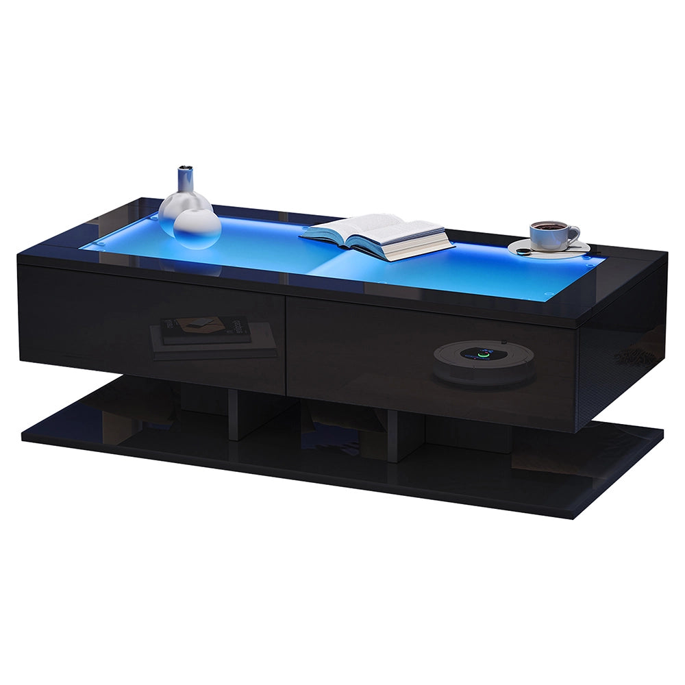 Tavolino design - Xylo - 100x50cm vetro LED nero