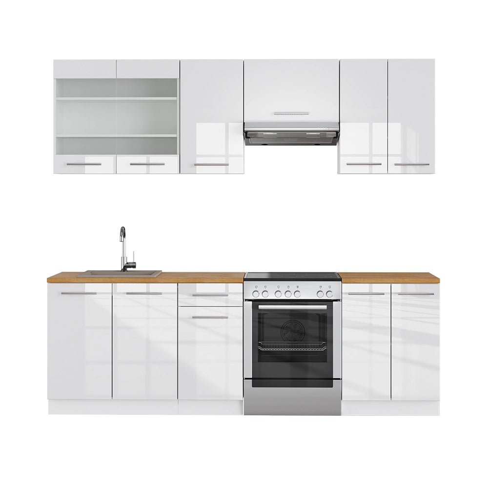 Cucina componibile Fame-Line Bianco lucido/Bianco 240 cm, PL Rovere Vicco