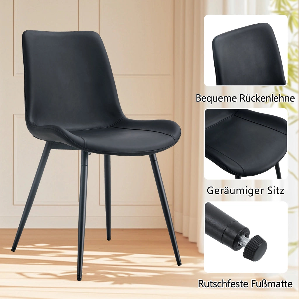 Tavolo da pranzo rotondo con 4 sedie in PU, piano in MDF con inserto in vetro e ripiano in vetro, nero marrone Ø 100 cm