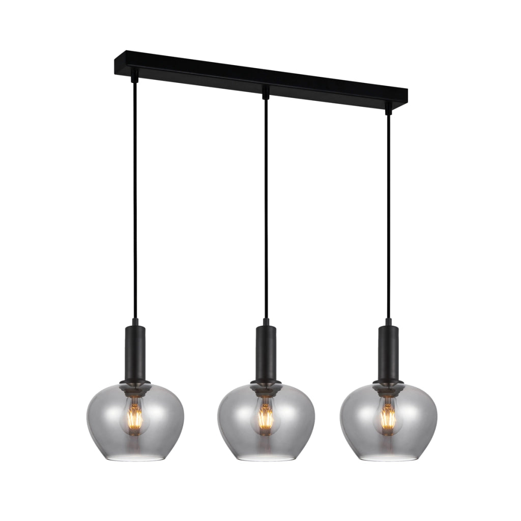 Lampada a sospensione nera vetro fumé 3xE27 Italux Stabla