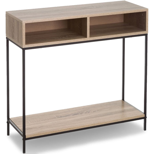 Mobile Mobiletto Tavolino Metallo Nero e Legno Ripiani Scomparti Design Moderno