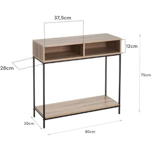 Mobile Mobiletto Tavolino Metallo Nero e Legno Ripiani Scomparti Design Moderno