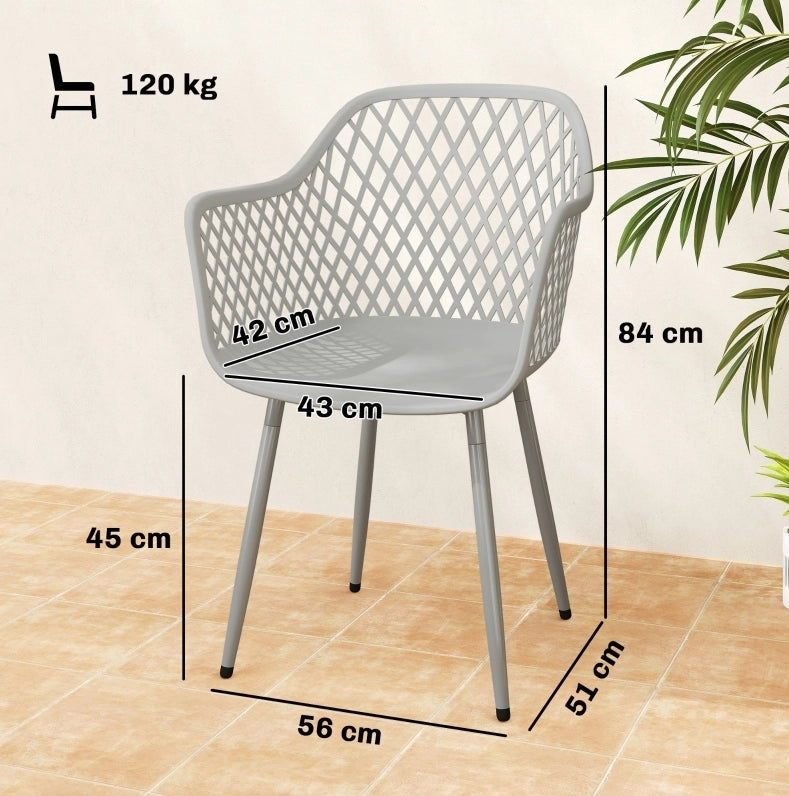 Set 4 sedie da giardino con braccioli; seduta in plastica UV-resistente; 56 x 51 x 84 cm; grigio