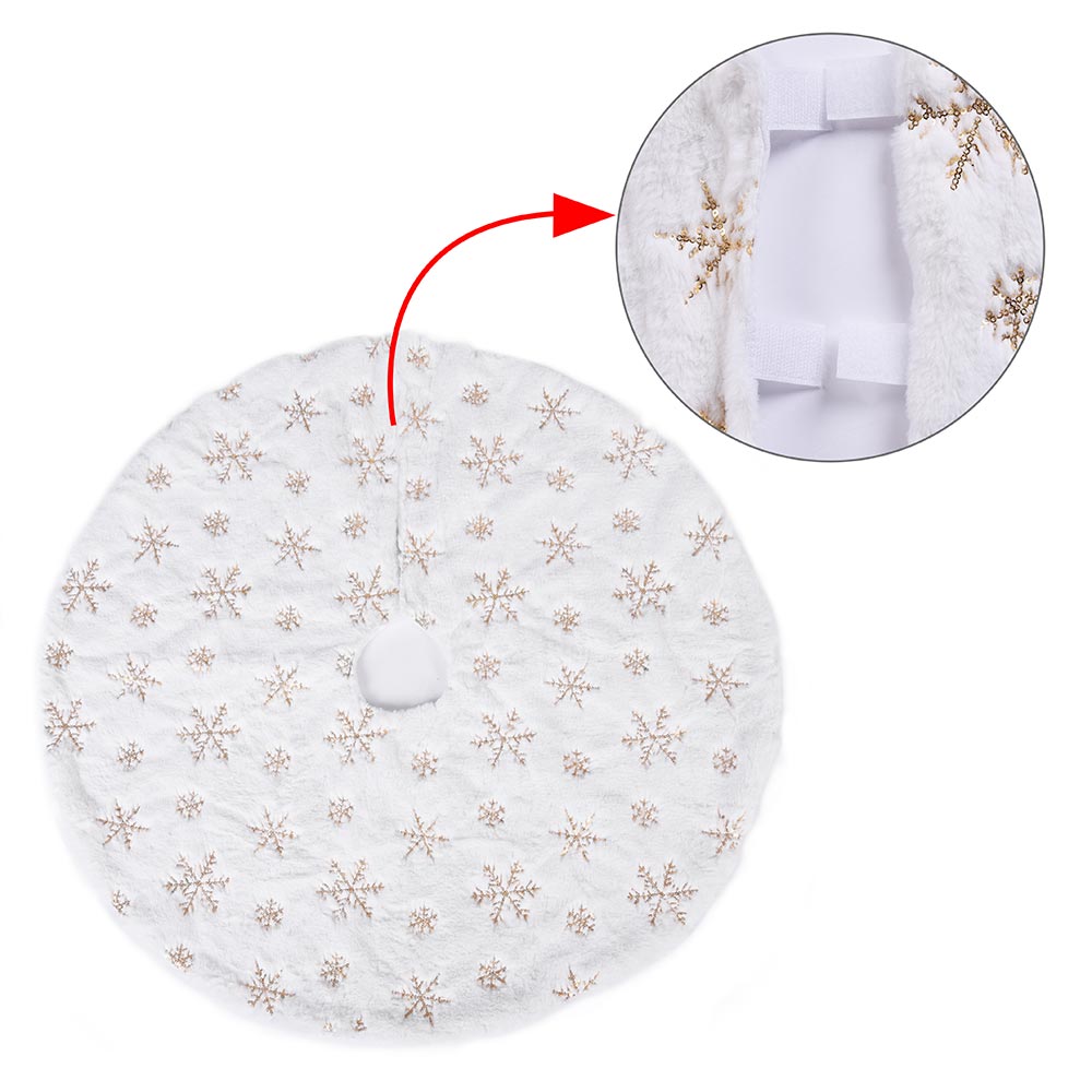 Tappeto Gonna Copertura Base Albero di Natale 80cm Peluche Fiocchi di Neve Gold