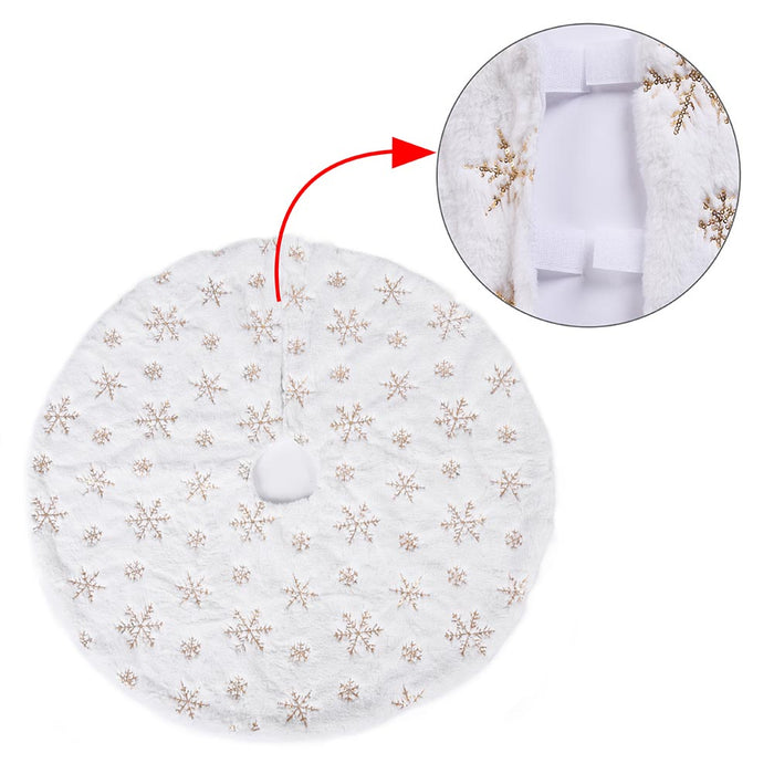 Tappeto Gonna Copertura Base Albero di Natale 80cm Peluche Fiocchi di Neve Gold