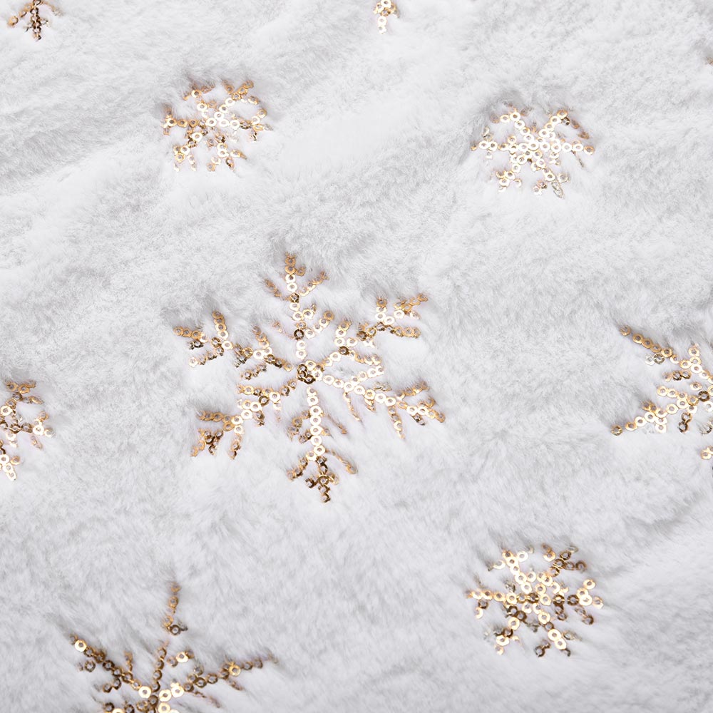 Tappeto Gonna Copertura Base Albero di Natale 80cm Peluche Fiocchi di Neve Gold
