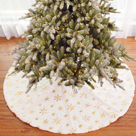 Tappeto Gonna Copertura Base Albero di Natale 80cm Peluche Fiocchi di Neve Gold