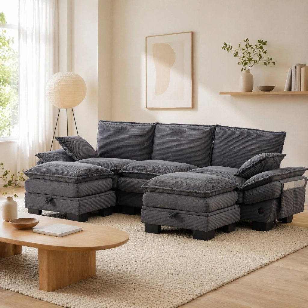 DIVANO Modulare 3 posti 260x132x84 cm Corduroy Grigio scuro Set da 3 pezzi