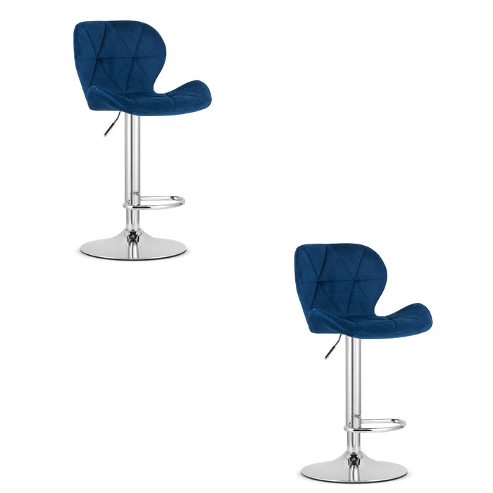 Sgabello in velluto VALORA WEST - Blu navy - Base cromata x 2