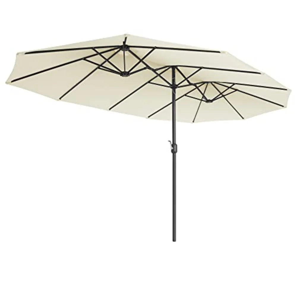Ombrellone doppio 460 x 270 cm ombrellone extra large per terrazzo protezione UPF 50+ con manovella per esterno giardino piscina spiaggia senza base beige 12_0001751
