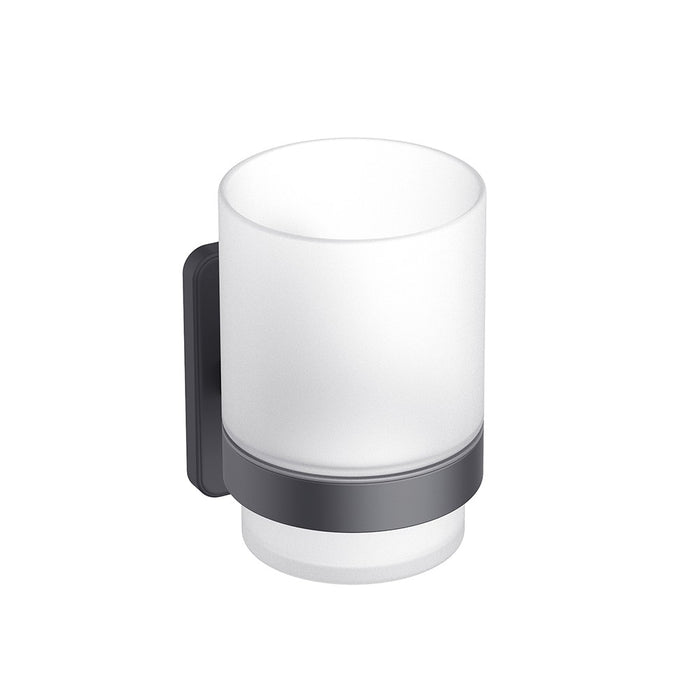 Porta bicchiere a muro in acciaio nero opaco e vetro satinato - Serie Blend