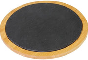Piatto di servizio in bambù circolare con lastre pietra - stile e funzionale - 1 pezzo - marrone chiaro/antracite - bambù/lastre pietra - diametro 28 cm