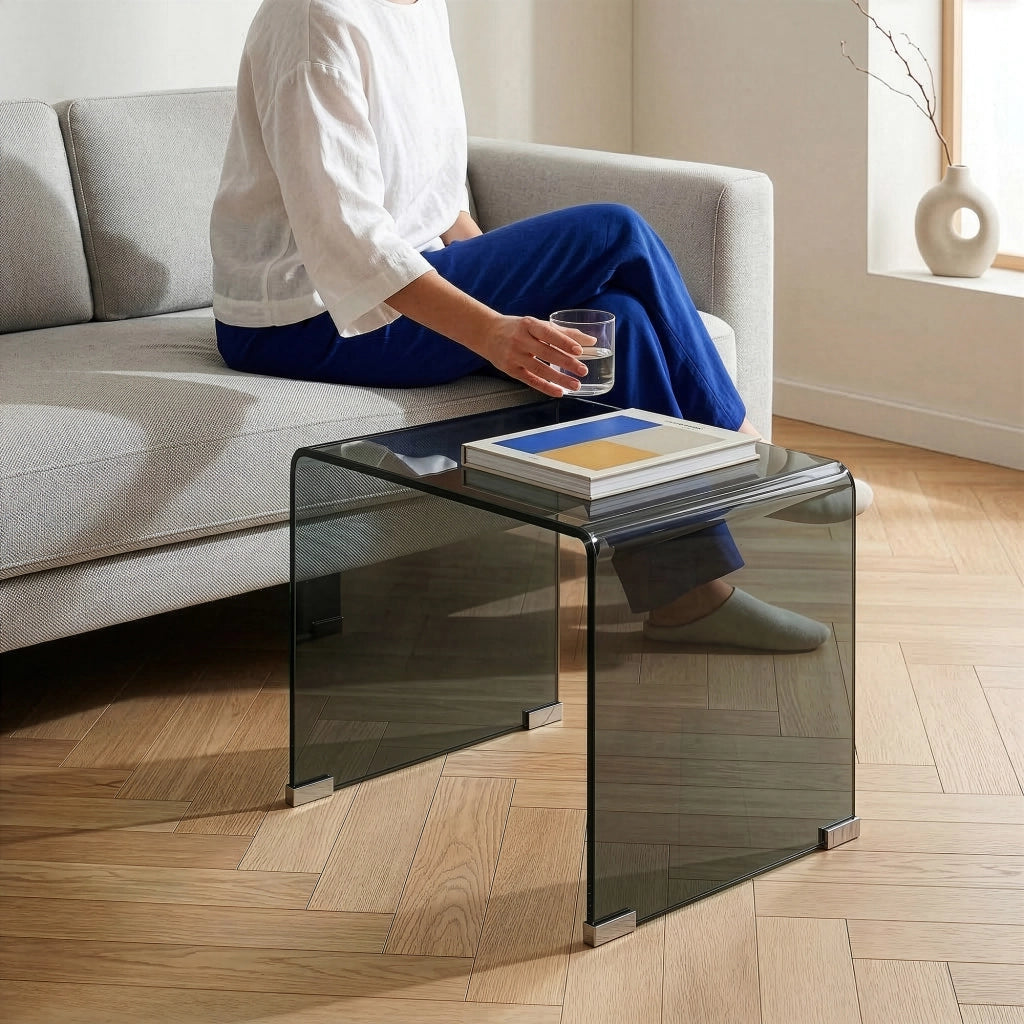 Tavolino da Salotto Varlofrek in Vetro 50 x 50 x 50 cm - Grigio Scuro [en.casa]