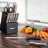 Set Coltelli 15 Pezzi Coltelli da Cucina Affilati con Blocco Supporto Multicolor