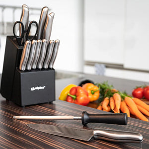 Set Coltelli 15 Pezzi Coltelli da Cucina Affilati con Blocco Supporto Multicolor