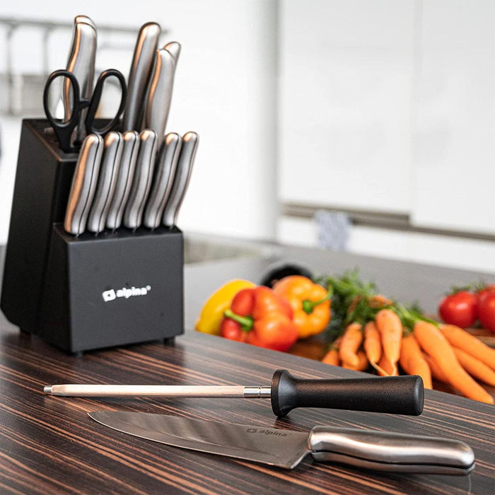 Set Coltelli 15 Pezzi Coltelli da Cucina Affilati con Blocco Supporto Multicolor