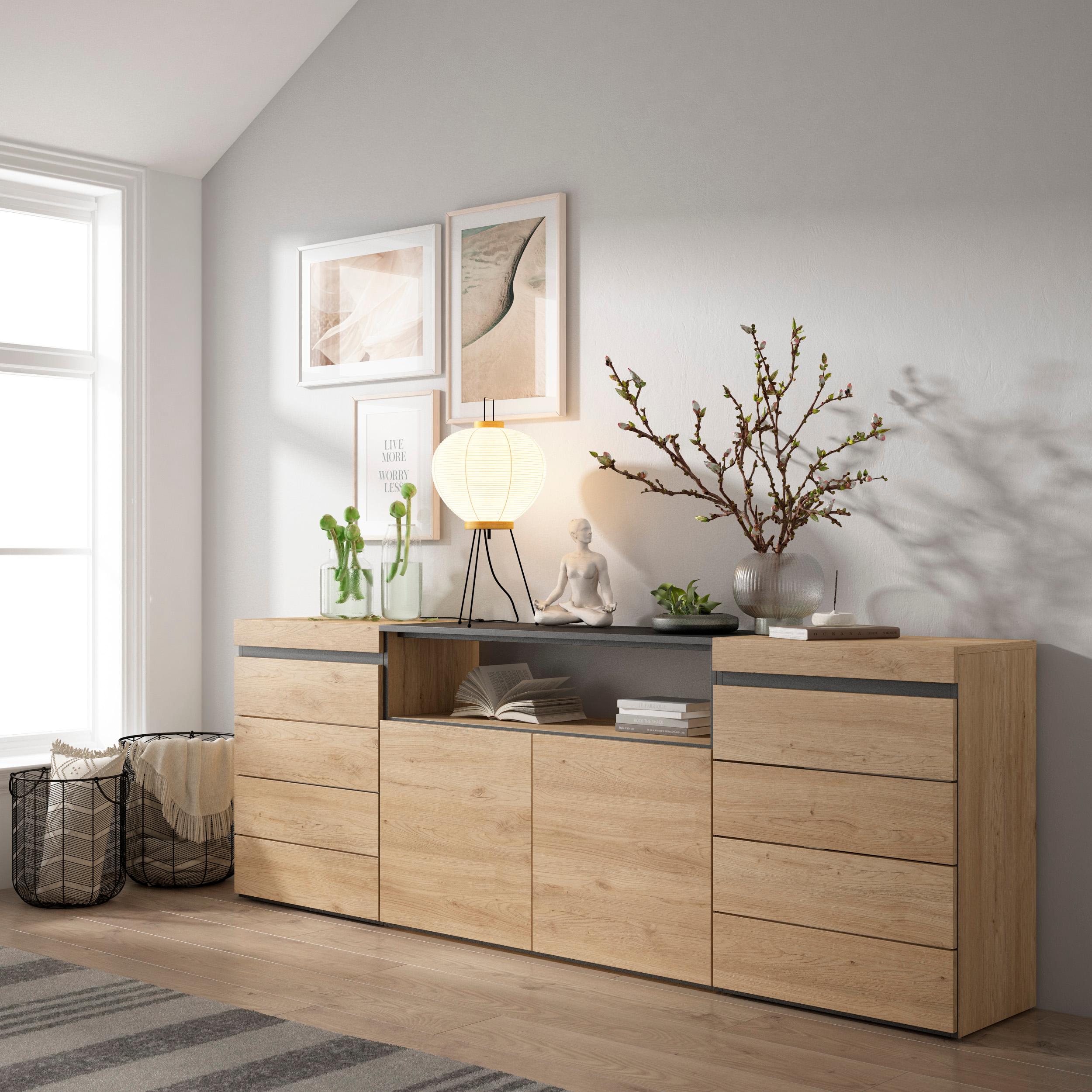 Cassettiera, 214x35x75cm, Camera da letto, Con Stoccaggio, colore Rovere RF3436