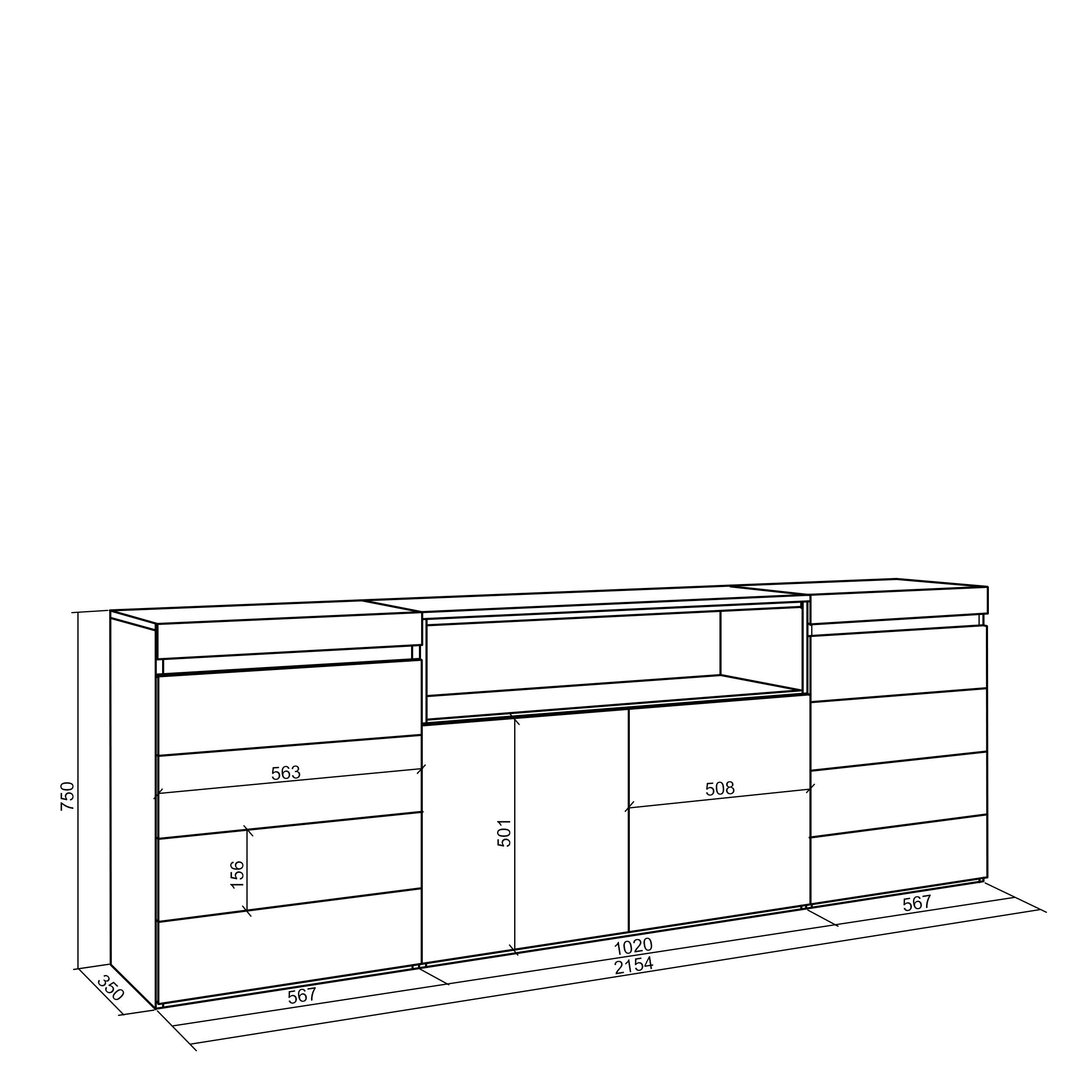 Cassettiera, 214x35x75cm, Camera da letto, Con Stoccaggio, colore Rovere RF3436
