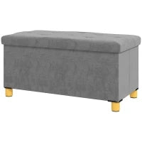Panca Contenitore Capacità 67 L Rivestita in Velluto Carico 120 kg, 76x38x38 cm Grigio