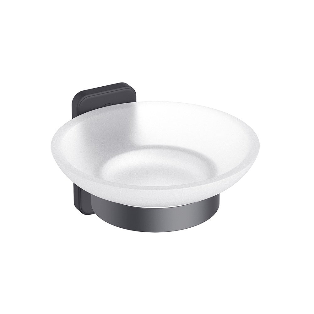 Porta sapone a muro in acciaio nero opaco e vetro satinato - Serie Blend