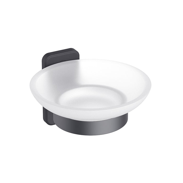 Porta sapone a muro in acciaio nero opaco e vetro satinato - Serie Blend
