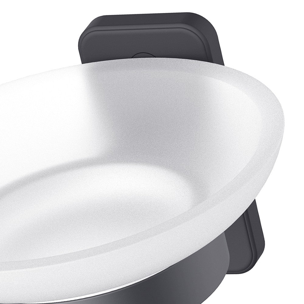 Porta sapone a muro in acciaio nero opaco e vetro satinato - Serie Blend