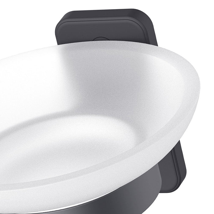 Porta sapone a muro in acciaio nero opaco e vetro satinato - Serie Blend