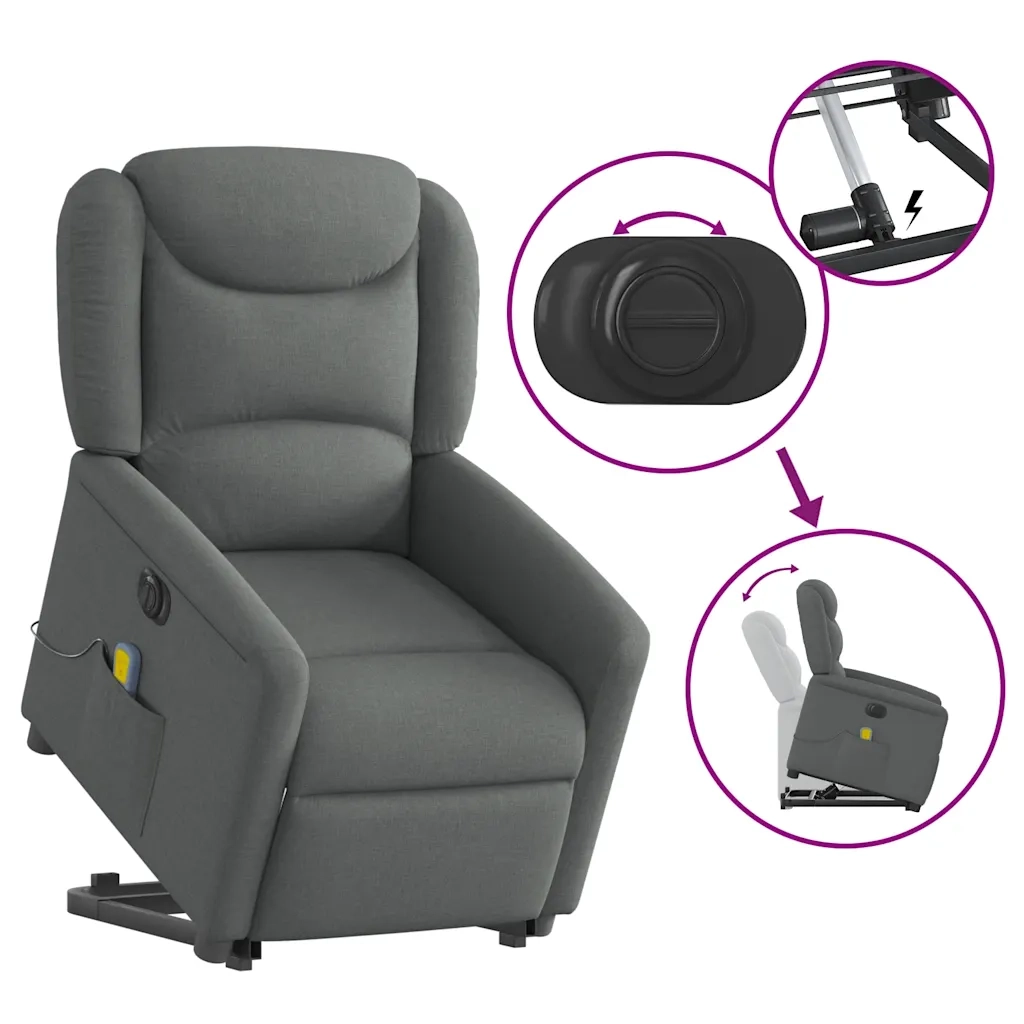 Poltrona Alzapersona Massaggi Elettrica Grigio Scuro Tessuto 3303225