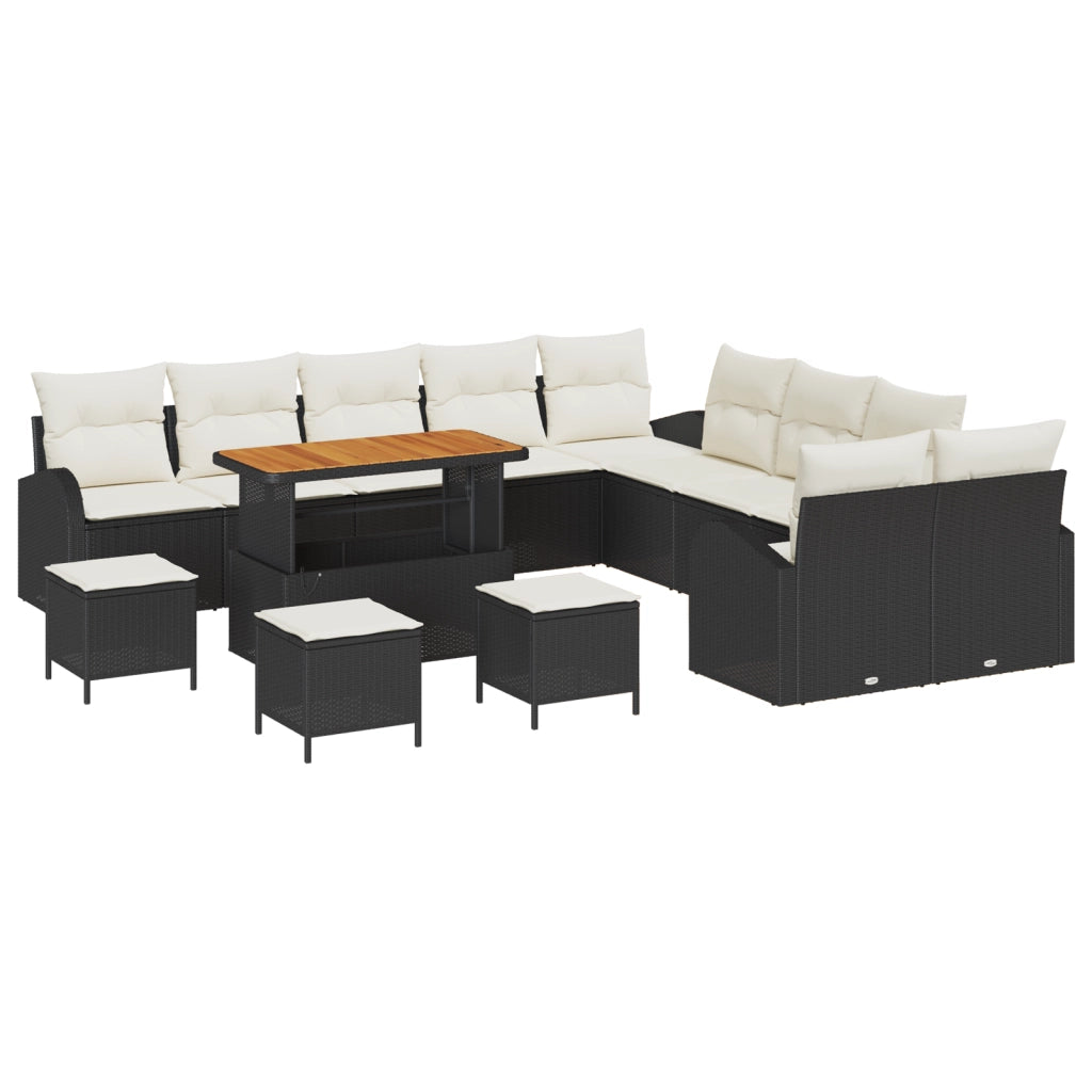 Set di Divani da Giardino  14 Pezzi con Cuscini in Rattan Polietilene Nero