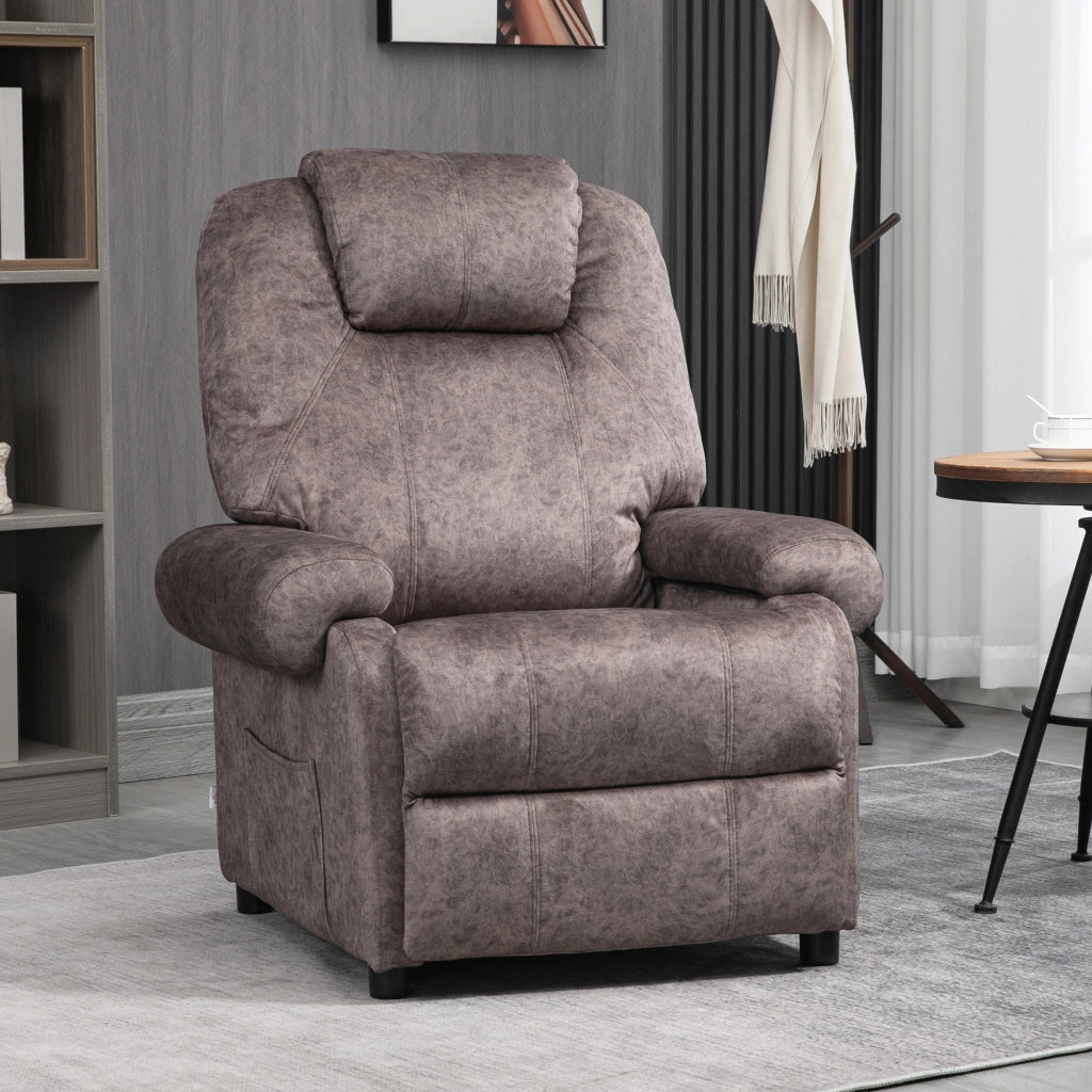 Poltrona Relax Reclinabile Manualmente in Tessuto Effetto Velluto con Imbottitura Extra, Marrone