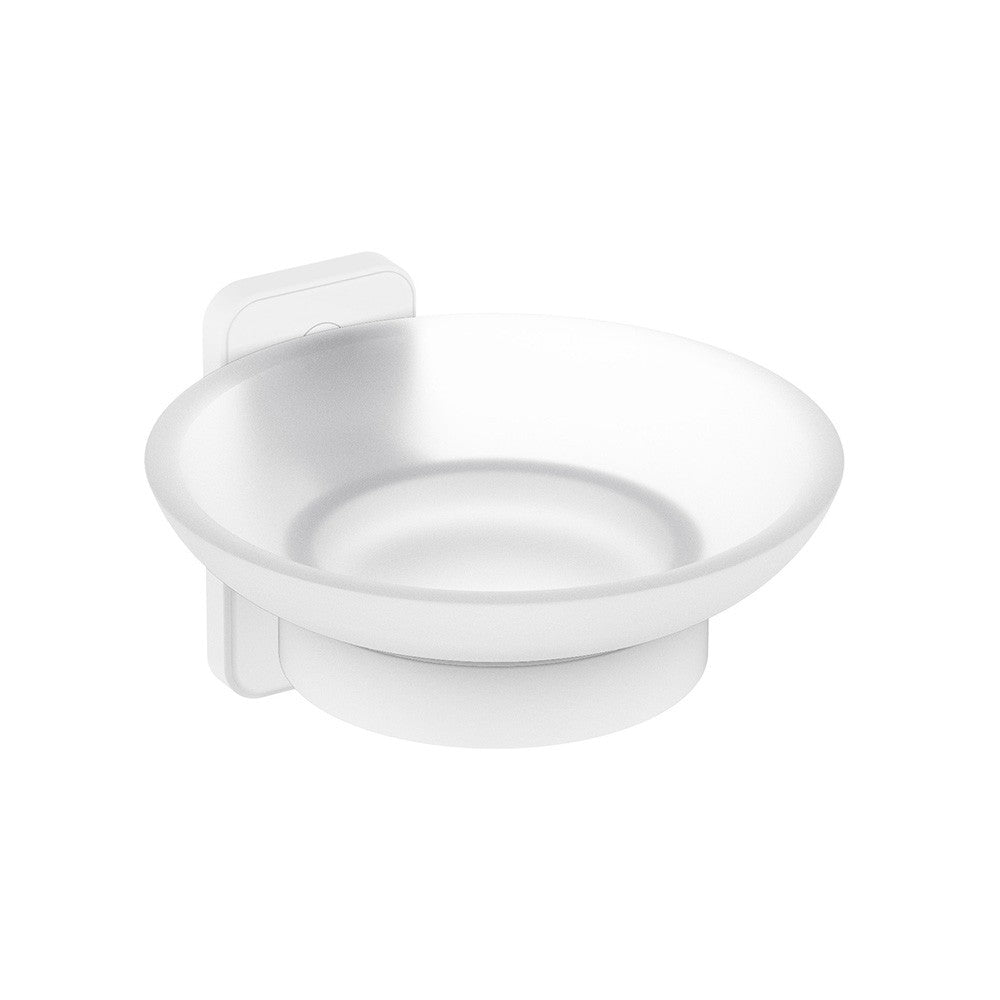 Porta sapone a muro in acciaio bianco e vetro satinato - Serie Blend