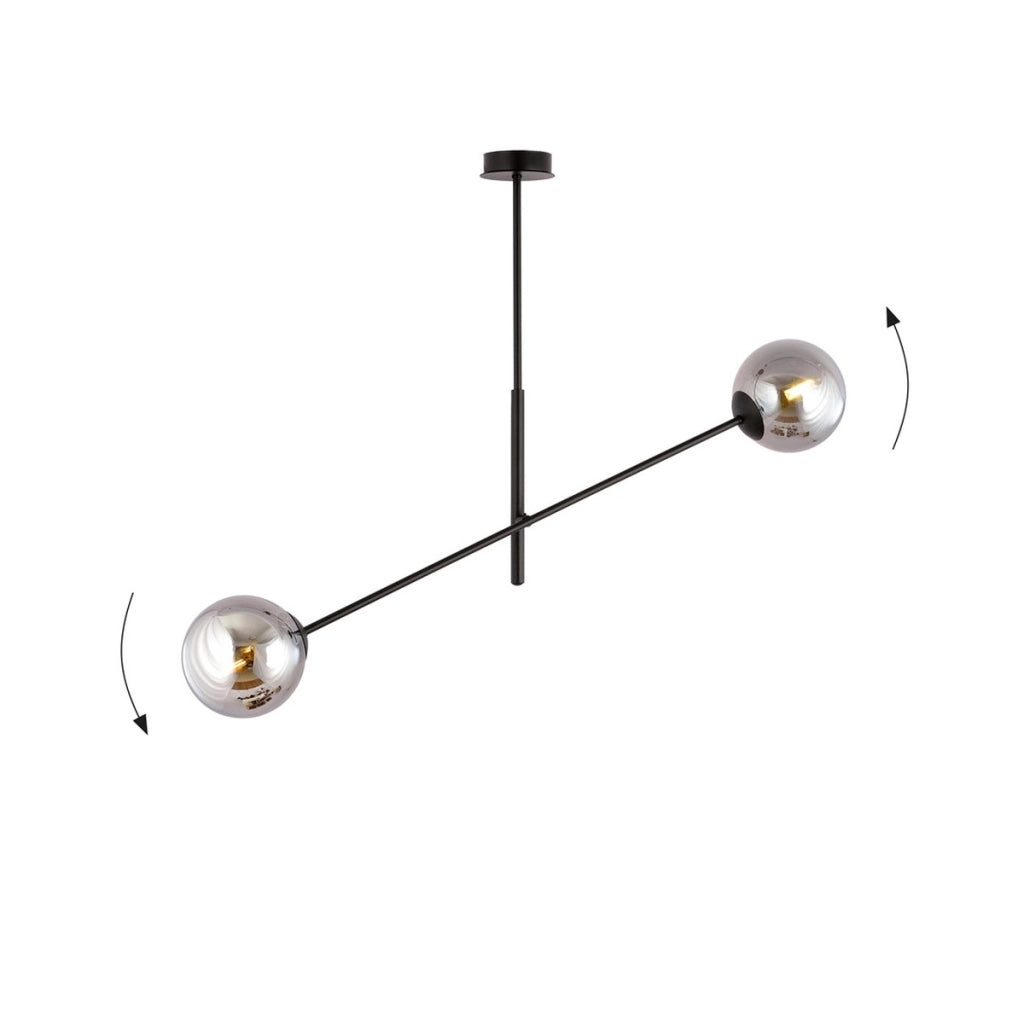 Lampada a sospensione Linear in acciaio nero e vetro grafite