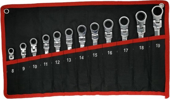 Set di chiavi a ratti 12 pezzi con chiave a ratti metrisca flessibile con anello a denti e chiave a ratti a testa aperta e chiusa in rotella 8-19 mm