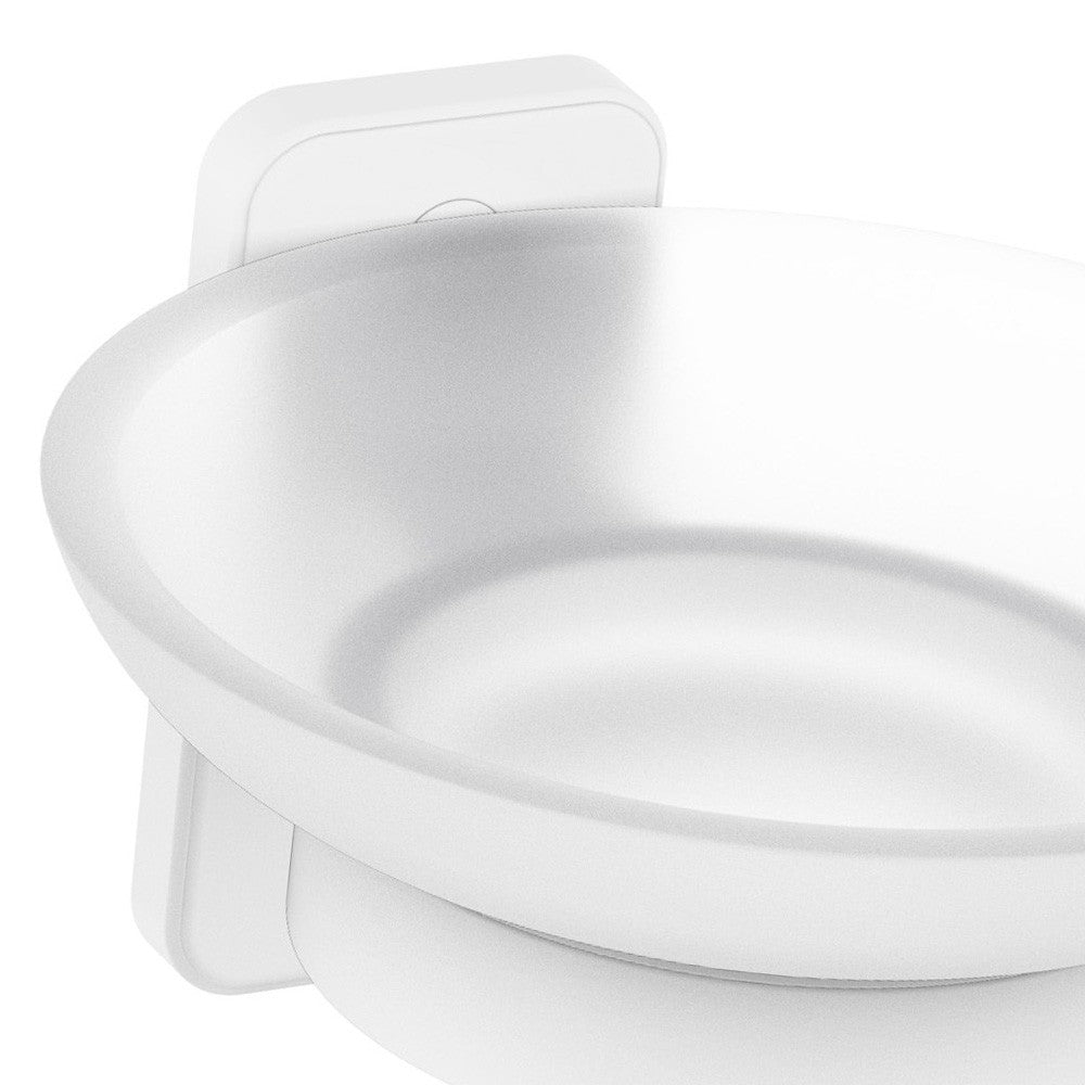 Porta sapone a muro in acciaio bianco e vetro satinato - Serie Blend