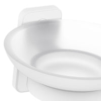 Porta sapone a muro in acciaio bianco e vetro satinato - Serie Blend