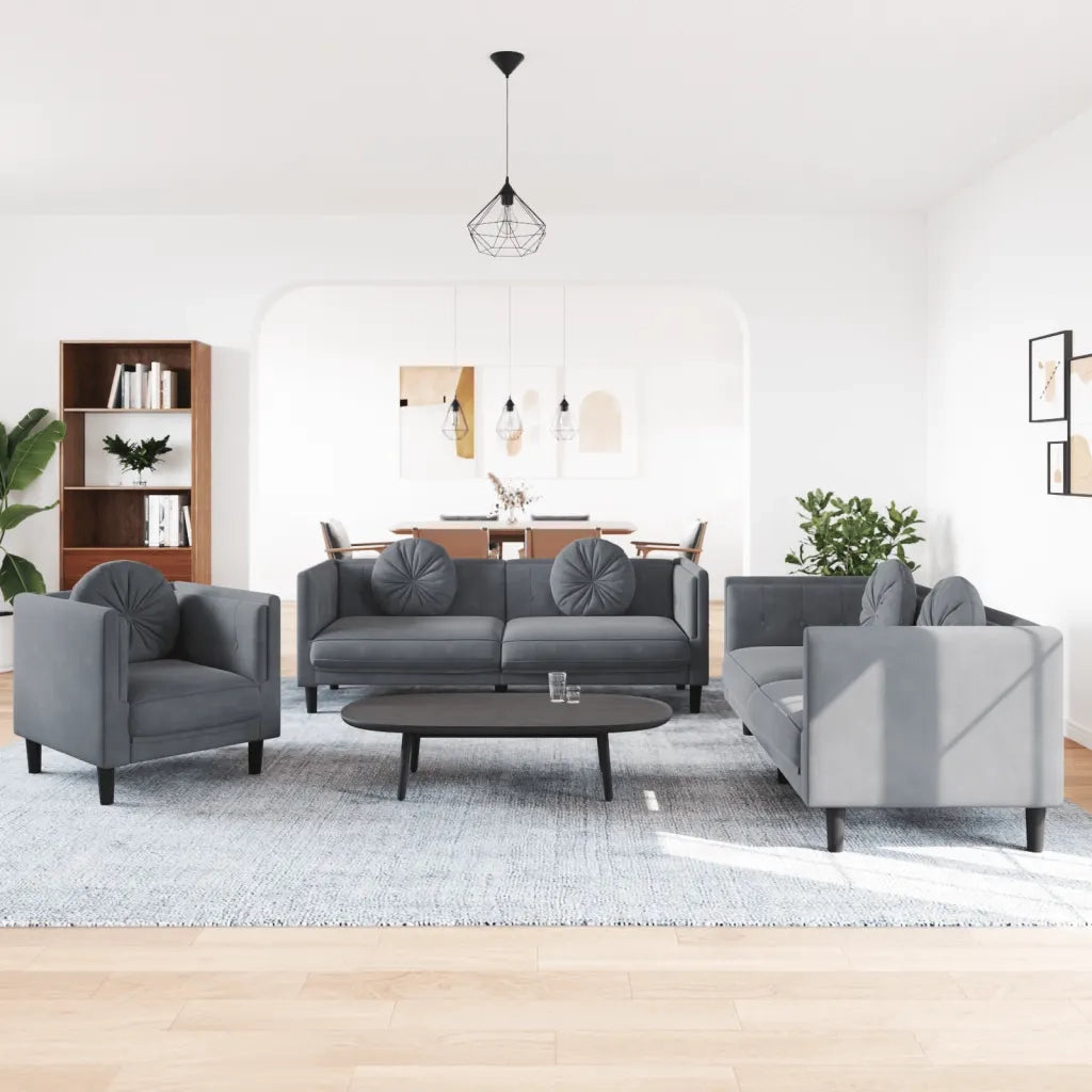 Set di Divani 3 pz con Cuscini Grigio Scuro in Velluto 3209248