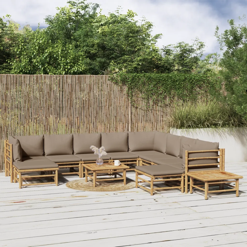 Set Salotto da Giardino 12pz con Cuscini Tortora BambÃ¹cod mxl 124245