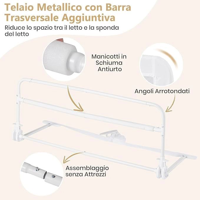 Sponda da Letto per Bambini 100/120 cm, Barriera Pieghevole per Letto, con Cintura di Sicurezza, Sponda di Sicurezza per Bambini, per Letti Singoli, Doppi, 100/120 x 41 x 42 cm (100 cm,Grigio)