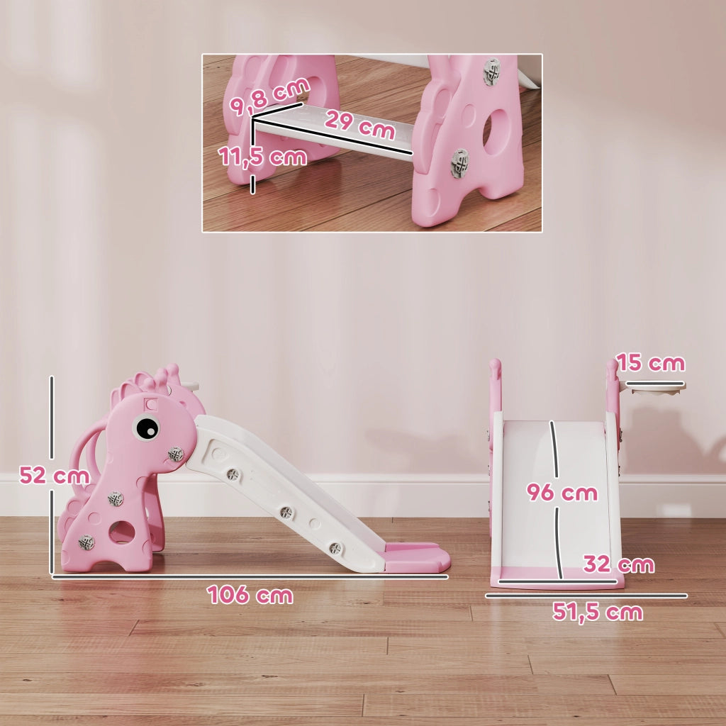 Scivolo 3 in 1 per Bambini Forma Giraffa con Canestro e Palla ¨C Xylo ¨C Rosa
